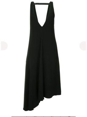 Tibi Black V-Neck Asymmetric Hem Women's Dress